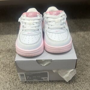 Nike Pink and White Air Force 1 Sneakers